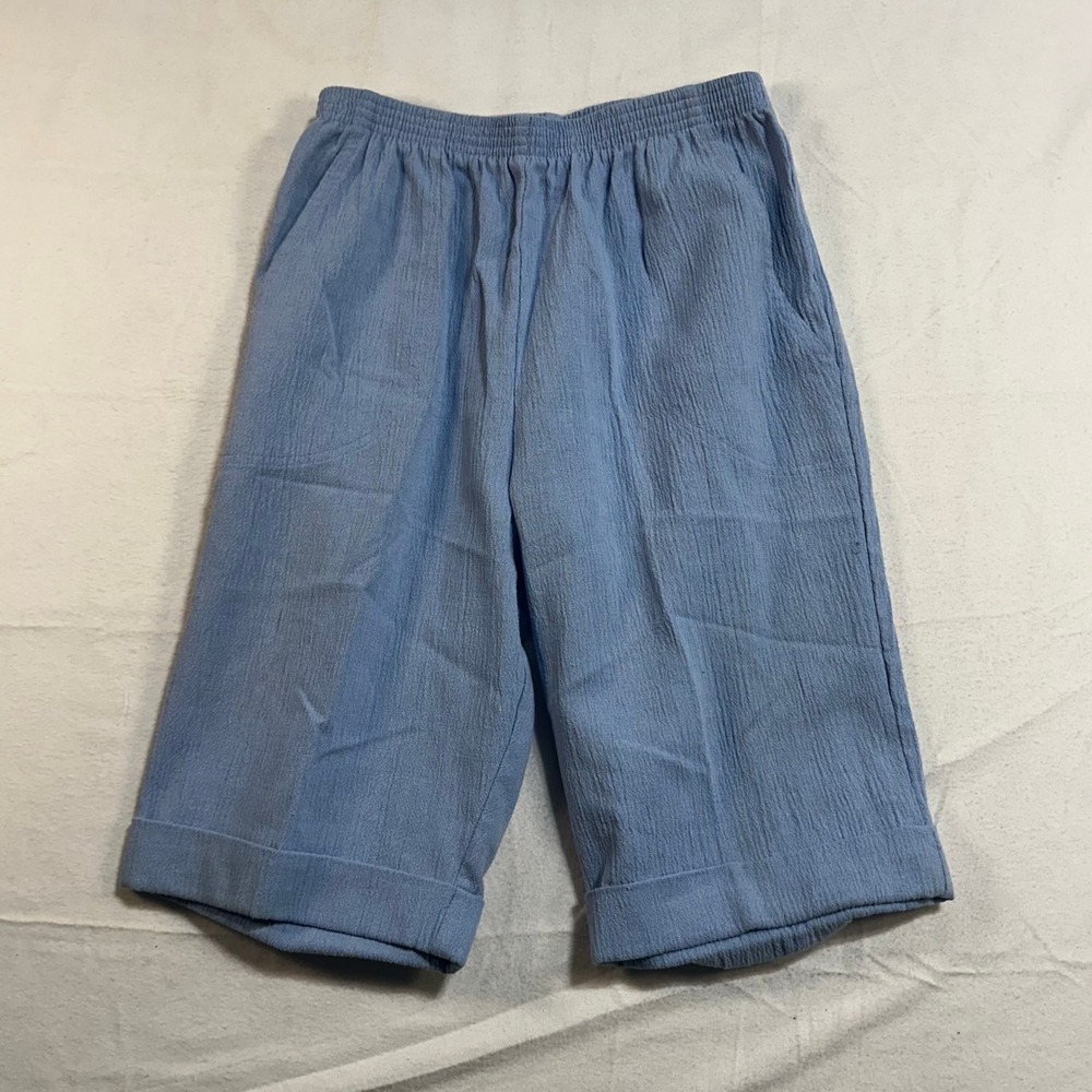 Vintage Womens Blue Elastic Waist Cropped Peddle‎ Wide Short Size 8P Grandmacore